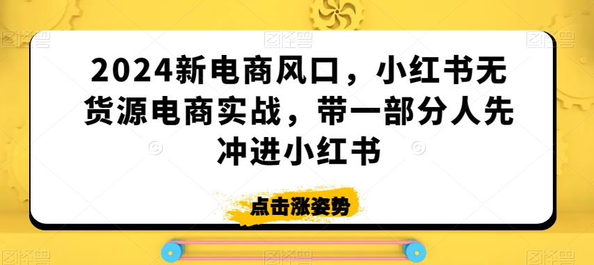 2024新电商风口，小红书无货源电商实战，带一部分人先冲进小红书-鹤行社项目库