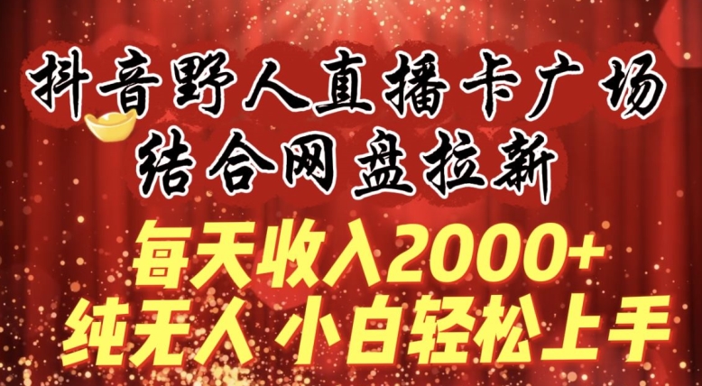 每天收入2000+，抖音野人直播卡广场，结合网盘拉新，纯无人，小白轻松上手【揭秘】-鹤行社项目库