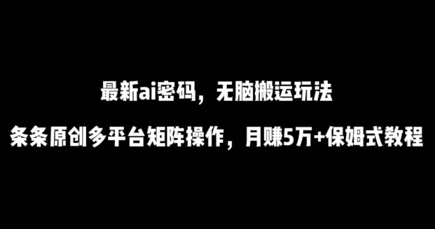 最新ai流量密码，傻瓜式搬运玩法，条条原创，多平台矩阵操作，月赚5万+保姆式教程【揭秘】-鹤行社项目库