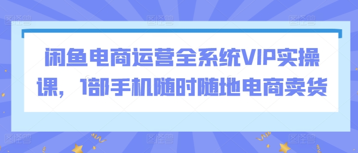 闲鱼电商运营全系统VIP实操课，1部手机随时随地电商卖货-鹤行社项目库