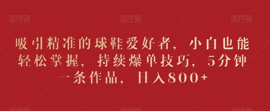吸引精准的球鞋爱好者，小白也能轻松掌握，持续爆单技巧，5分钟一条作品，日入800+【揭秘】-鹤行社项目库
