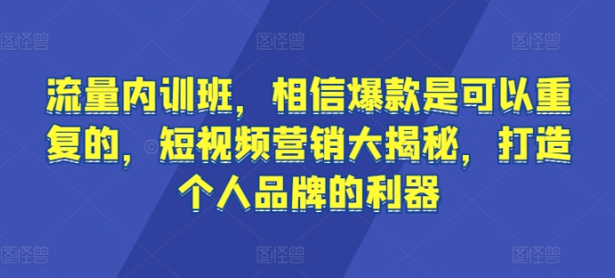 流量内训班，相信爆款是可以重复的，短视频营销大揭秘，打造个人品牌的利器-鹤行社项目库