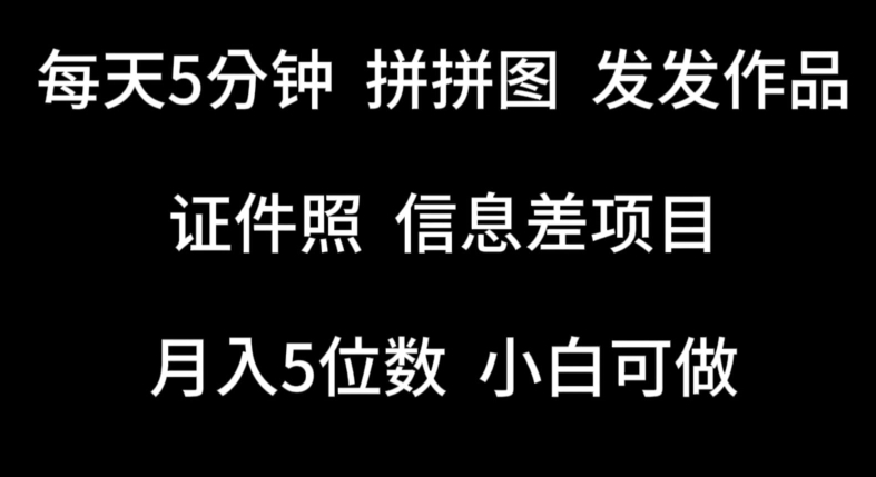 每天5分钟，拼拼图发发作品，证件照信息差项目，小白可做【揭秘】-鹤行社项目库