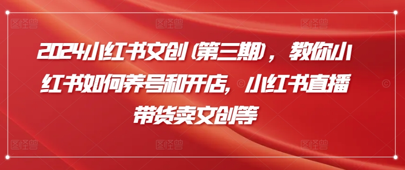 2024小红书文创(第三期)，教你小红书如何养号和开店，小红书直播带货卖文创等-鹤行社项目库